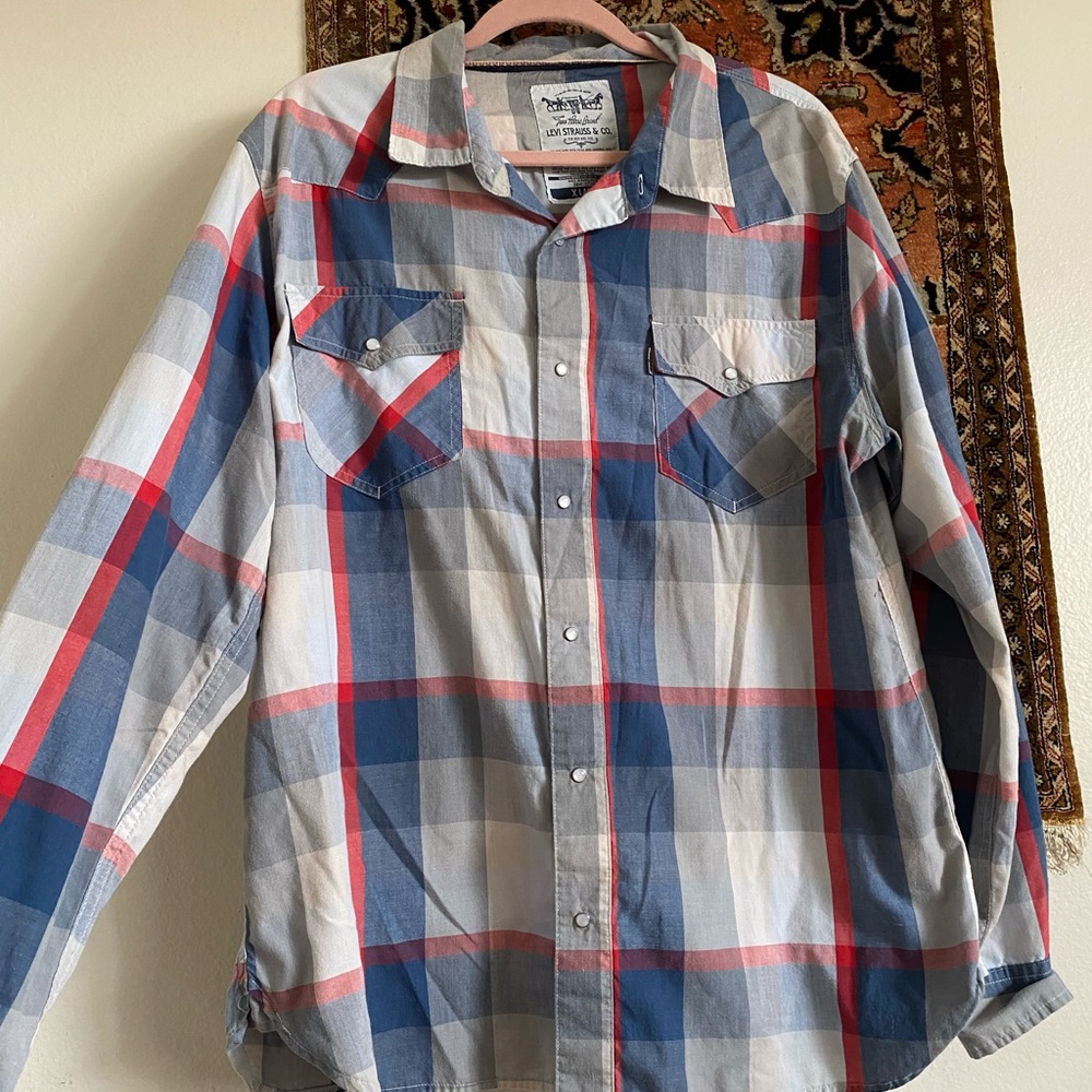 Levis western style plaid button front shirt mens